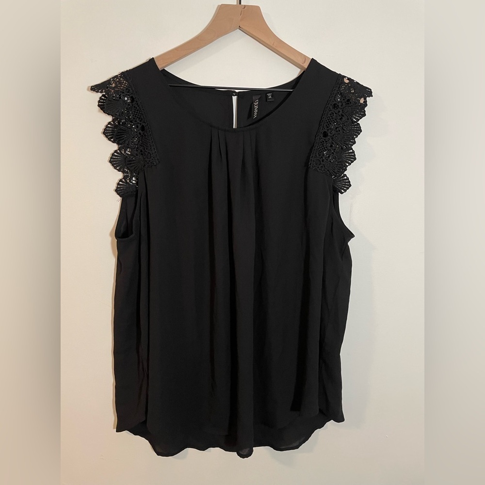 A’Jumma Black Lace Detail Sleeveless Black Blouse Top Size 3X Staple